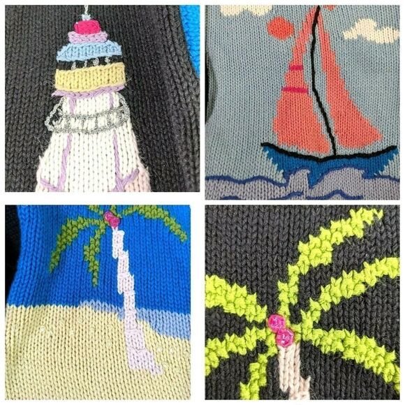 Storybook Knits Cardigan Sweater Tropical Beach Grannycore Grandmacore - Picture 8 of 12